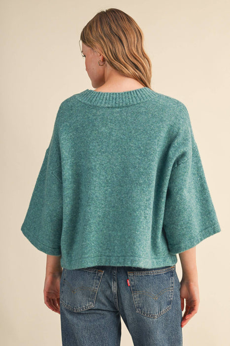 Elbow Sleeve Sweater Cardigan | Relaxed Button Down Knit Top