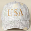 Cap with gold 'USA' text and camo pattern 