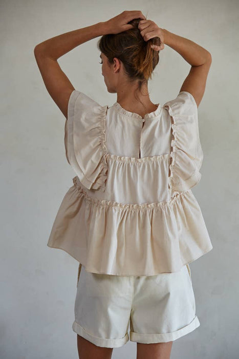 Cream Ruffle Layered Blouse